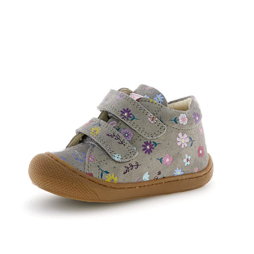 Single children's shoe with floral pattern on a white background