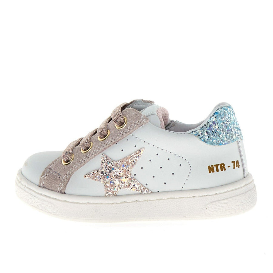 Naturino Girl’s Pinn Zip Lace Up Casual Shoes - White/Cipria/Celeste