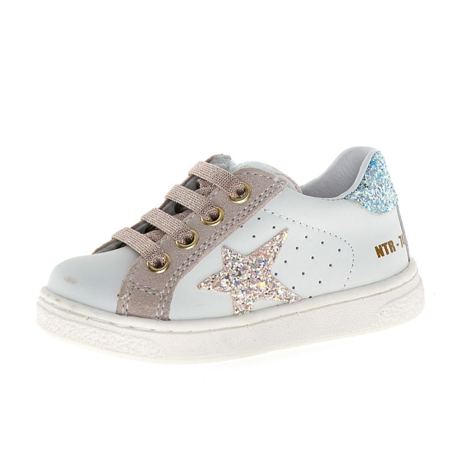 Naturino Girl’s Pinn Zip Lace Up Casual Shoes - White/Cipria/Celeste