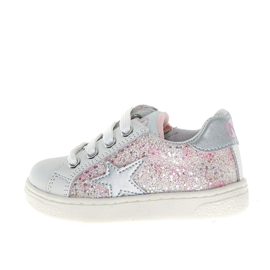 Naturino Girl's Pinn Zip Lace Up Casual Shoes - White/Pink/Silver