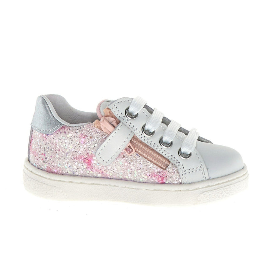 Naturino Girl's Pinn Zip Lace Up Casual Shoes - White/Pink/Silver