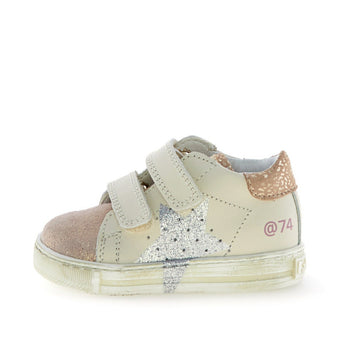 Children's shoe with a double strap closure on a white background