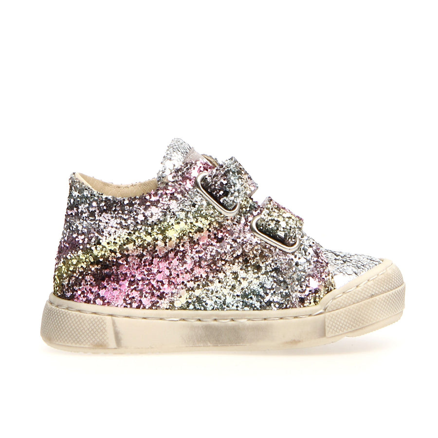 Falcotto Girl's Moosy Glitter Shaded Fashion Sneakers, Silver-Multi