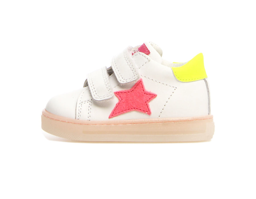 Falcotto Sasha VL Girl's Leather Sneakers - White/Candy Fluoscerent