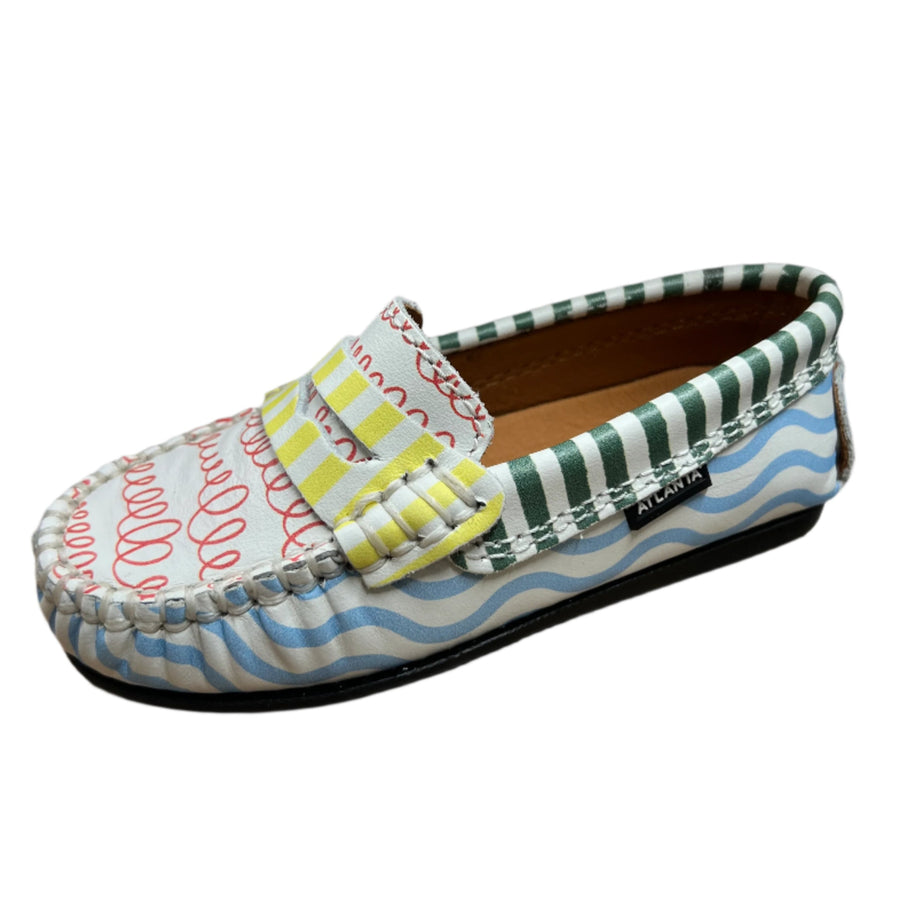 Atlanta Moccasin Boy's and Girl's Originals 032 Penny Loafer - Print Wave Blue & St