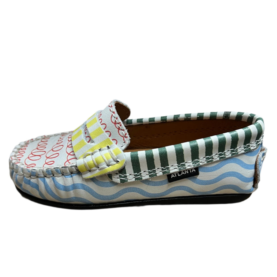 Atlanta Moccasin Boy's and Girl's Originals 032 Penny Loafer - Print Wave Blue & St