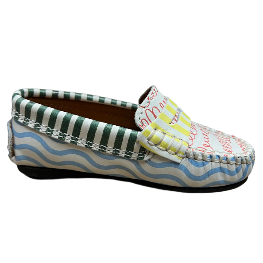 Atlanta Moccasin Boy's and Girl's Originals 032 Penny Loafer - Print Wave Blue & St