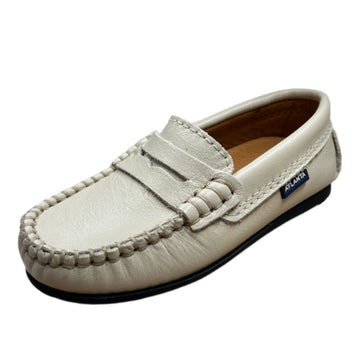 thumbnail image 2 of Boys Formal White Leather Moccasin Loafers – Soft Rubber Sole, Sizes 5-8.5 2 of 4