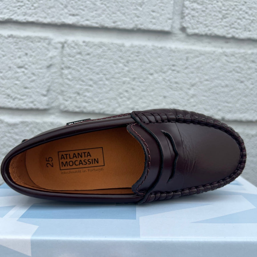 Atlanta Mocassin Boy's and Girl's 032 Penny Loafer, Burgundy Dark Glace