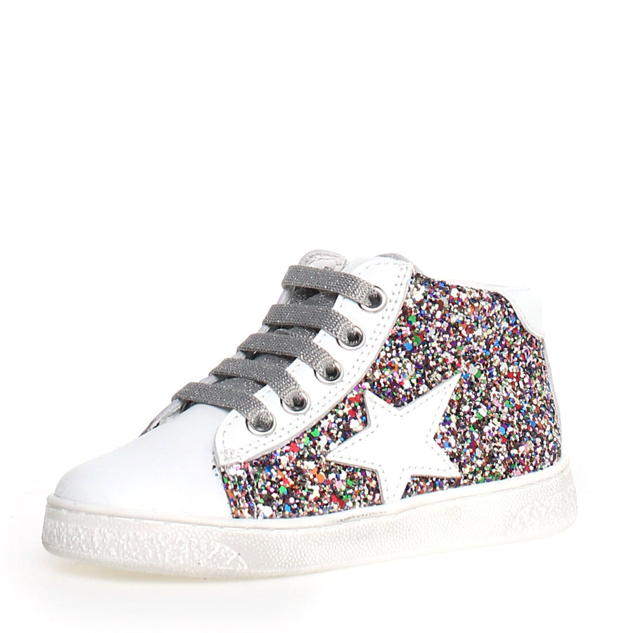 Naturino Girl's Pinn High Zip Glitter Sneakers - Multi/White