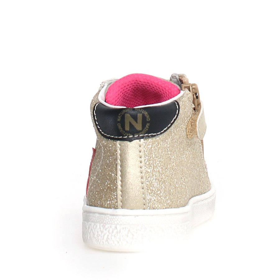 Naturino Girl's Pinn High Zip Metallic Sneakers - Beige/Platinum