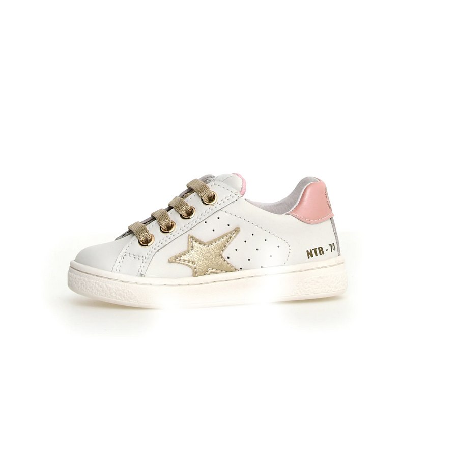 Naturino Girl's Pinn Zip Casual Shoes - Metallic White / Platinum / Pink