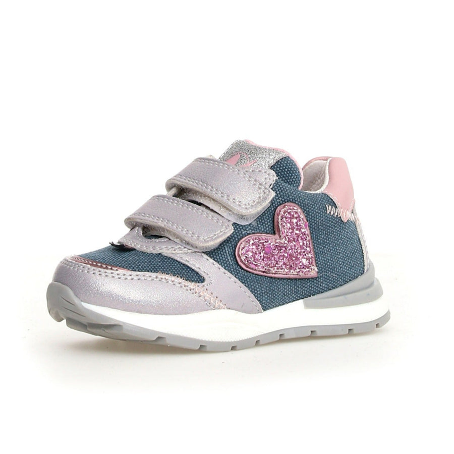 Children's shoe with a heart design on a white background