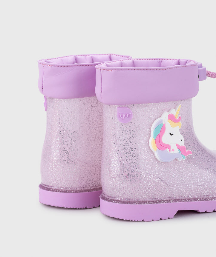 Igor Girl's Bimbi Unicornio Glitter Rain Boots - Malva