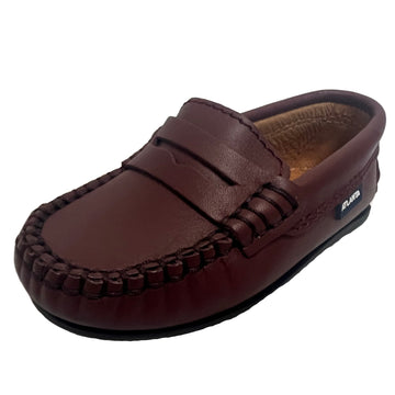 Atlanta Mocassin Boy's and Girl's Smooth Leather Penny Loafers, Burgundy Smooth