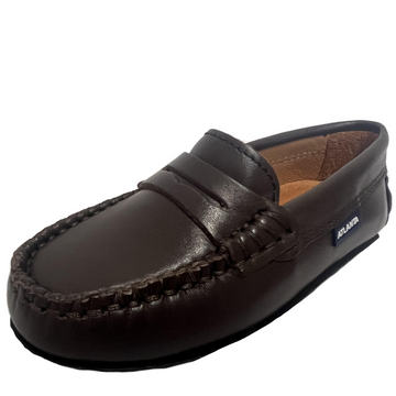 Atlanta Mocassin Boy's and Girl's Smooth Leather Penny Loafers, Brown Dark Smooth