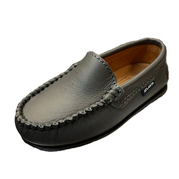 Atlanta Mocassin Boy's and Girl's Plain Vamp Leather Loafers, Grey Smooth