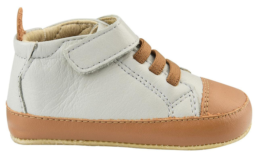 Old Soles Boy's High Ball Premium Leather First Walker Sneaker Shoes, Gris/Tan