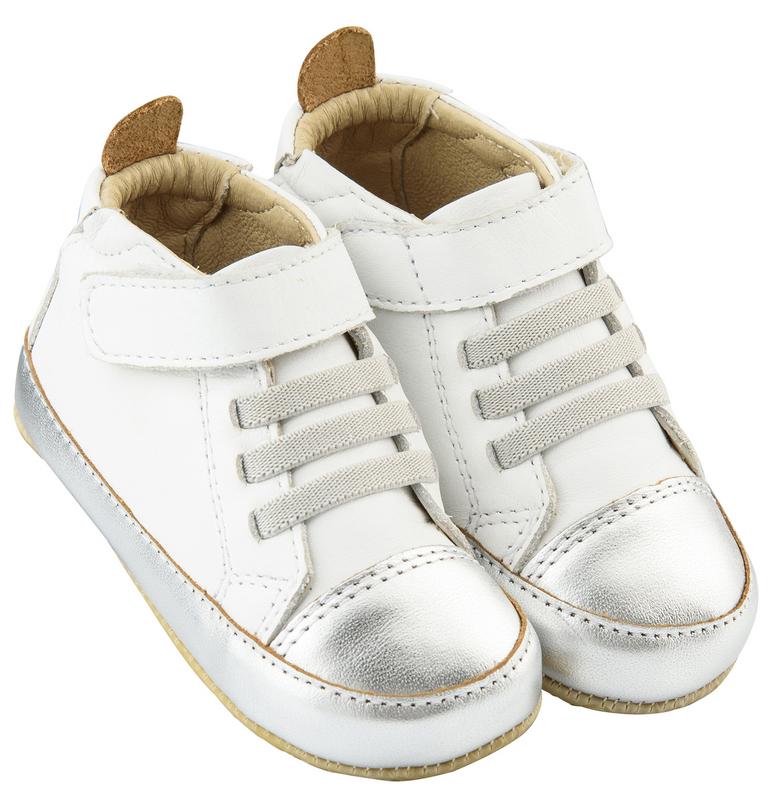 Old Soles Boy's and Girl's High Ball Premium Leather First Walker Sneaker Shoes, Snow/Silver