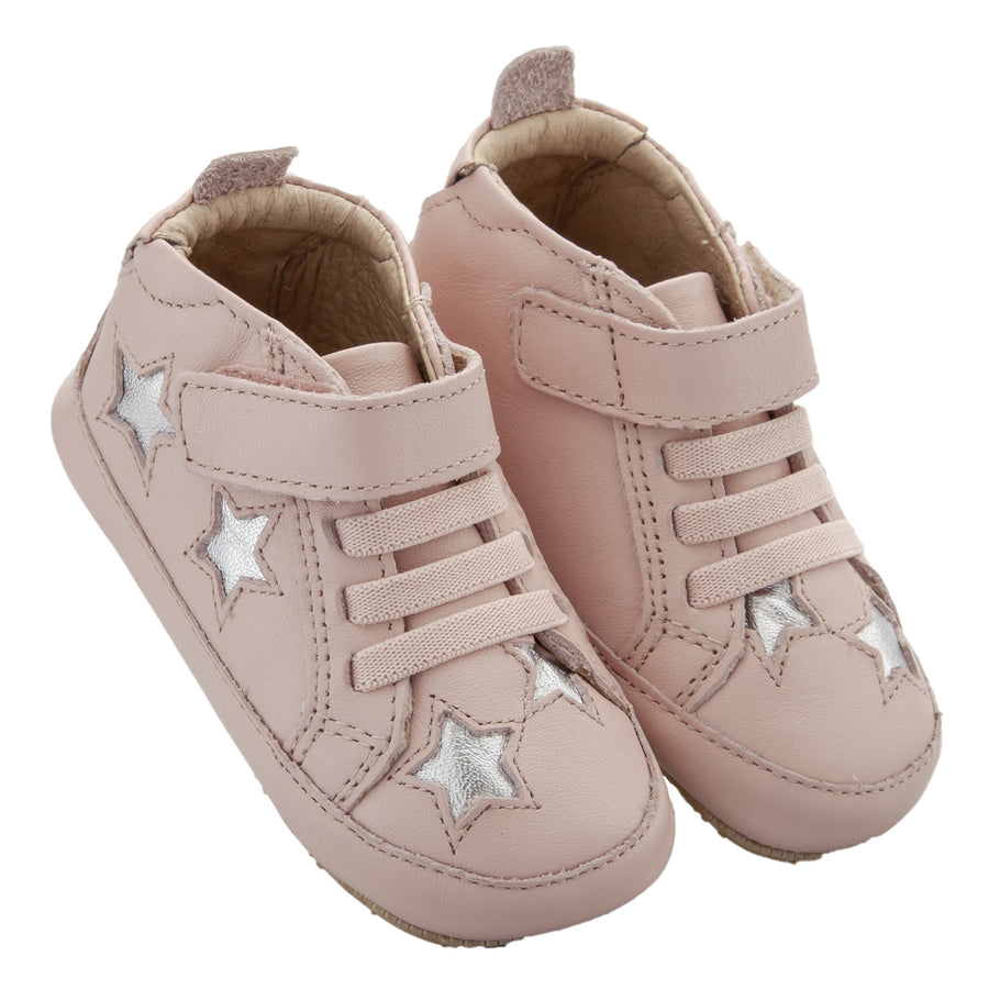 Old Soles Girl's High Splash Premium Leather Shoes - Powder Pink/Silver