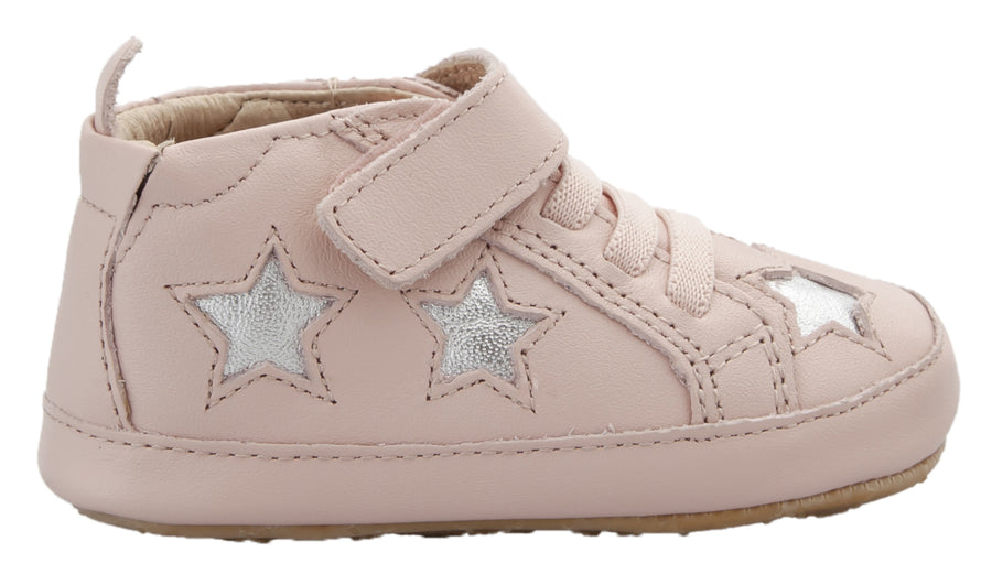 Old Soles Girl's High Splash Premium Leather Shoes - Powder Pink/Silver