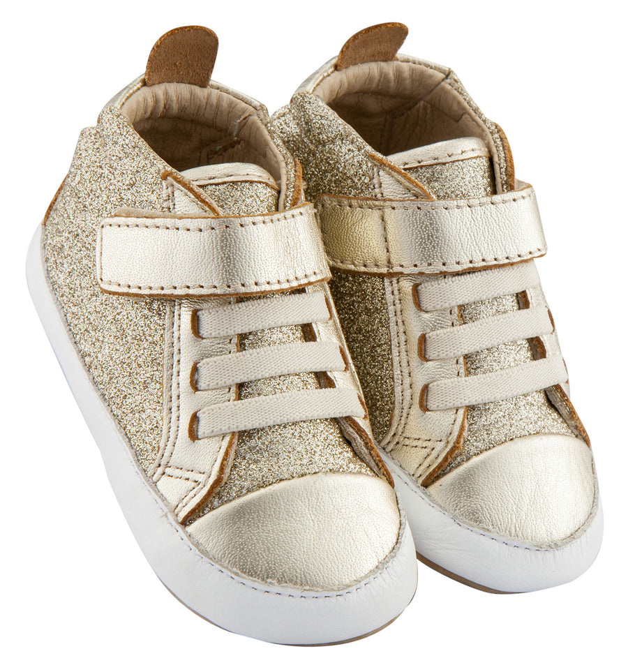 Old Soles Girl's and Boy's Cheer Glam Flexible Rubber First Walker Sneakers, Glam Gold