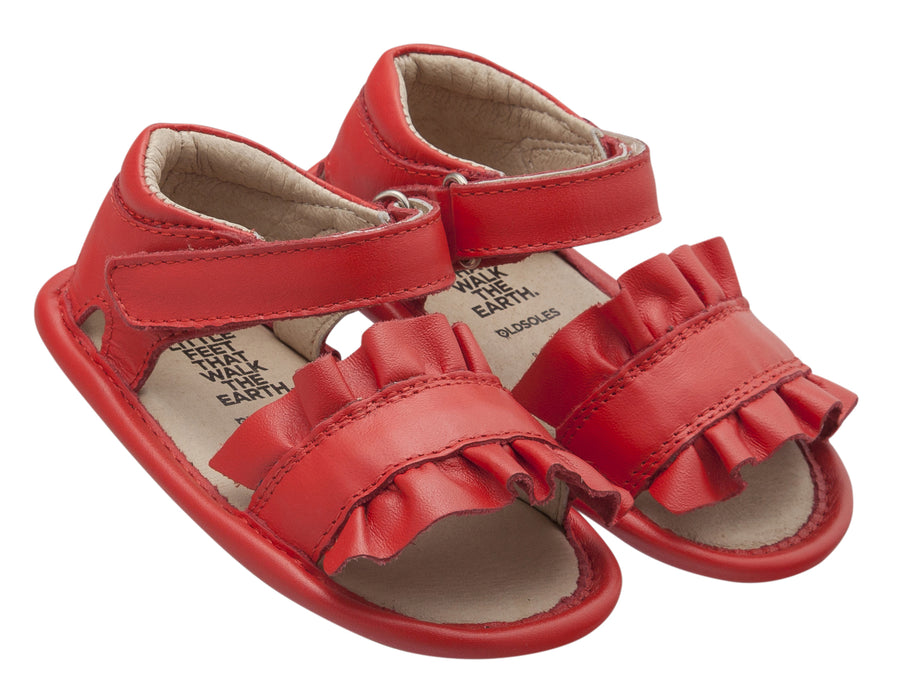 Old Soles Girl's Ruffle Baby Flexible Rubber First Walker Sandals, Bright Red