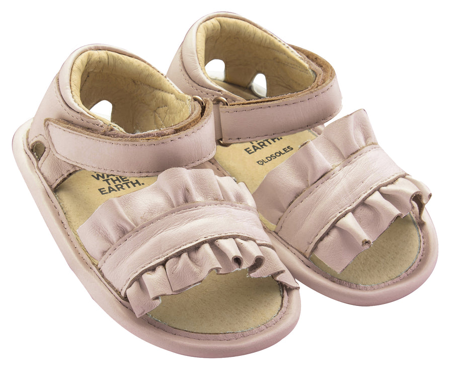 Old Soles Girl's Ruffle Baby Flexible Rubber First Walker Sandals, Powder Pink