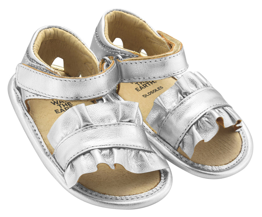 Old Soles Girl's Ruffle Baby Flexible Rubber First Walker Sandals, Silver