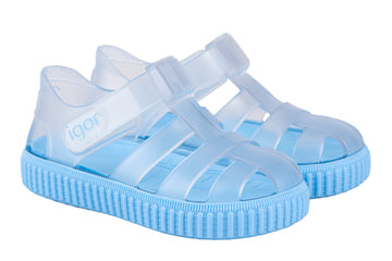 Igor Boy's and Girl's Nico Cristal Sandal - Clear/Celeste