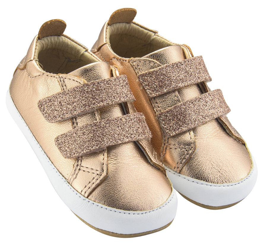 Old Soles Girl's Bambini Glam Flexible Rubber First Walker Sneakers, Glam Copper