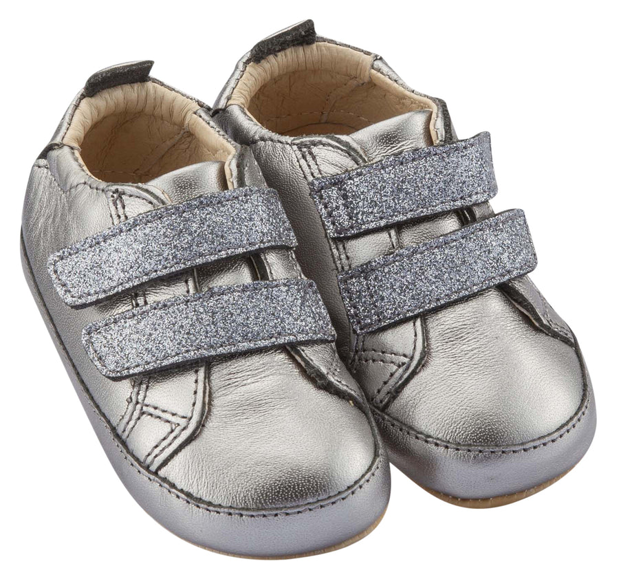 Old Soles Boy's and Girl's Bambini Glam Flexible Rubber First Walker Sneakers, Rich Silver