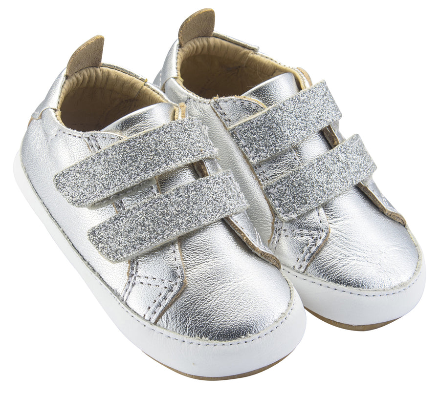 Old Soles Boy's and Girl's Bambini Glam Flexible Rubber First Walker Sneakers, Glam Argent