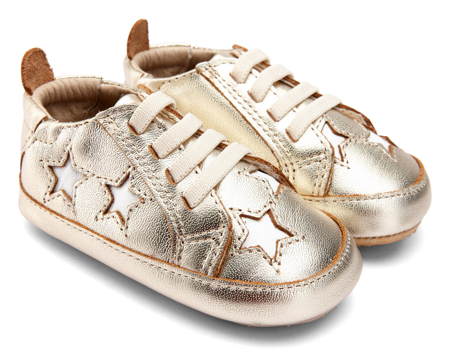 Old Soles Girl's and Boy's 0024R Starey Bambini Elastic Slip On Sneakers - Gold/Snow