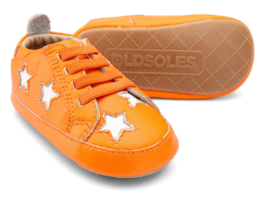Old Soles Girl's and Boy's 0024R Starey Bambini Elastic Slip On Sneakers - Neon Orange/Snow