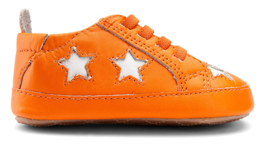 Old Soles Girl's and Boy's 0024R Starey Bambini Elastic Slip On Sneakers - Neon Orange/Snow