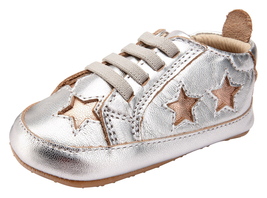 Old Soles Girl's and Boy's 0024R Starey Bambini Elastic Slip On Sneakers - Silver/Copper