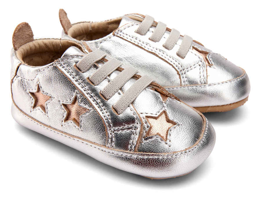 Old Soles Girl's and Boy's 0024R Starey Bambini Elastic Slip On Sneakers - Silver/Copper