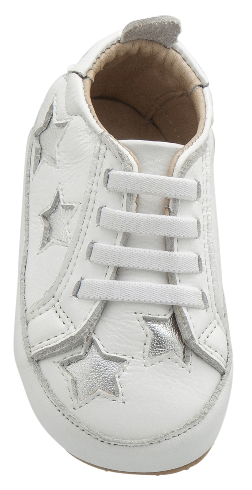 Old Soles Girl's & Boy's 0024R Starey Bambini White with Silver Stars Leather Elastic Slip On Sneakers