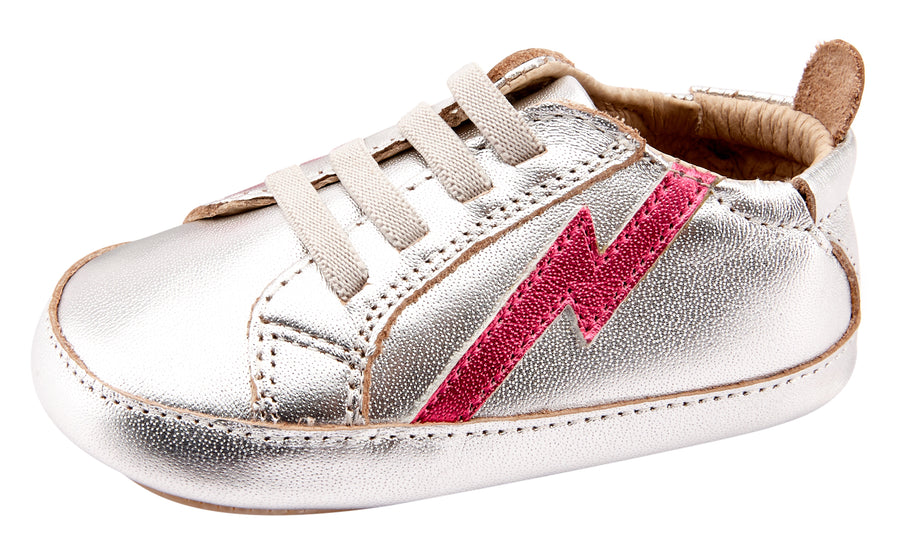 Old Soles Girl's 0042R Bolty Baby Sneakers - Silver/Fuchsia Foil