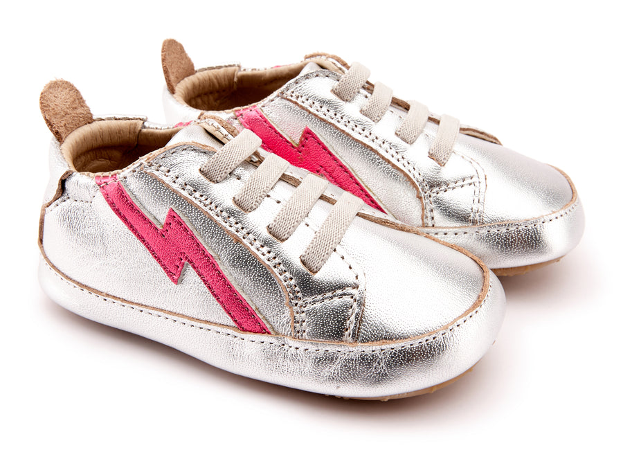 Old Soles Girl's 0042R Bolty Baby Sneakers - Silver/Fuchsia Foil