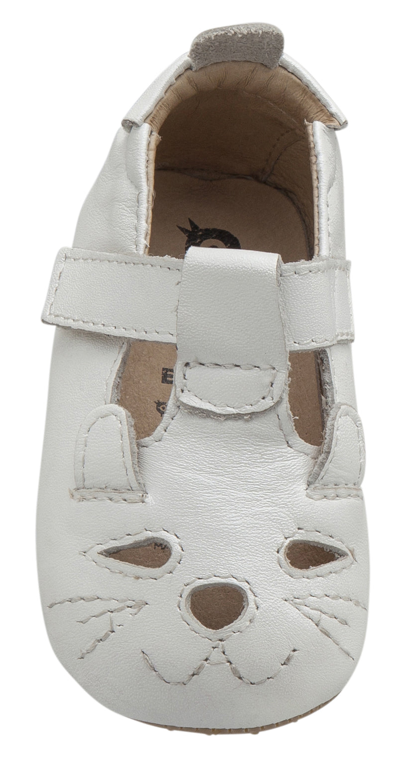 Old Soles Girl's 006 Cutesy Shoe Kitty Detail Nacardo Blanco Leather Mary Jane Flats