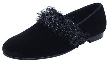 Luccini Ellie Girl's Black Velvet Leather Slip On Dress Shoe