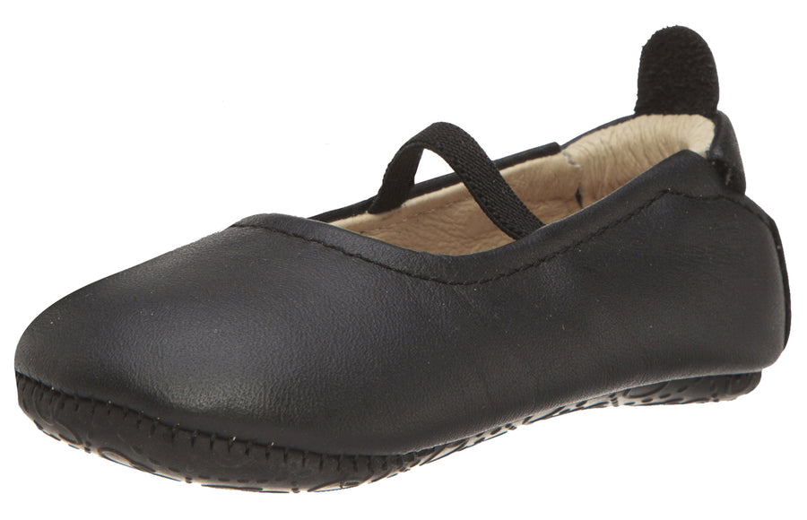 Old Soles Girl's 013 Luxury Ballet Black Leather Elastic Mary Jane Flat Shoe