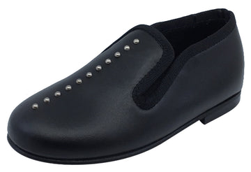 Luccini Studs Girl's & Boy's Black Leather Slip On Dress Shoe