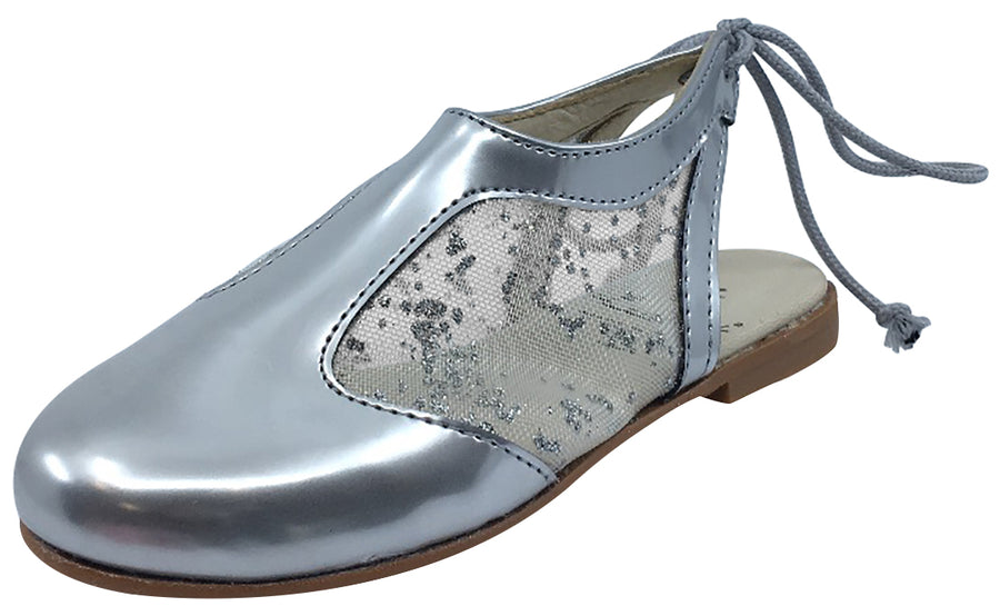 Luccini Girl's Silver Leather and Mesh Sling Back Mule Dress Sandal Shoes