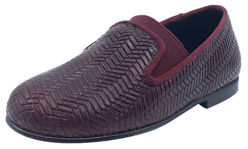 Luccini Boy's and Girl's Slip-On Smoking Loafer (Burgundy Embossed Leather)