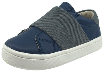 Old Soles Boy's 6018 Master Shoe Navy Leather Grey Wide Banded Slip On Sneaker Shoe