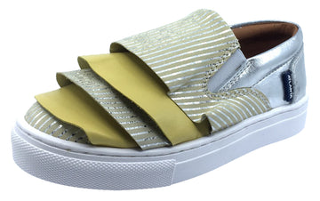 Atlanta Mocassin Girl's Slip-On Step-In Sneakers, Yellow, Gold, Silver