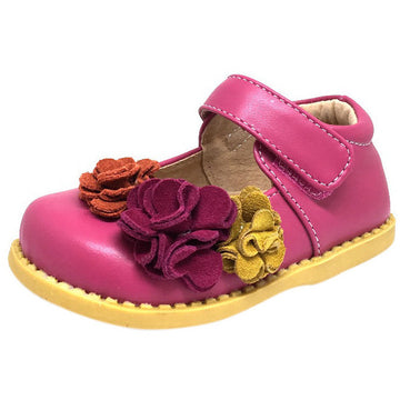 Livie & Luca Girl's Magenta Dahlia Leather Suede Flower Hook and Loop Mary Jane Shoes